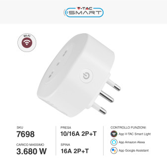 VT-5175 Presa 10/16A 2P+T Wi-Fi Spina 16A 2P+T V-Tac Smart
