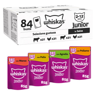 Whiskas Selezione Gustosa in Salsa Cibo per Gatti Junior Gusto Manzo Pollo...