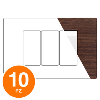MAPAM Placca Tecnopolimero Spazzolato GEM 3P Ciliegio - Confezione 10pz - mod. M6003SL-3 - Compatibile con Vimar PLANA