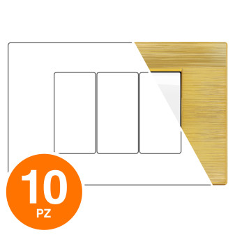 MAPAM Placca Tecnopolimero Spazzolato GEM 3P Oro - Confezione 10pz - mod. M6003SL-5 - Compatibile con Vimar PLANA