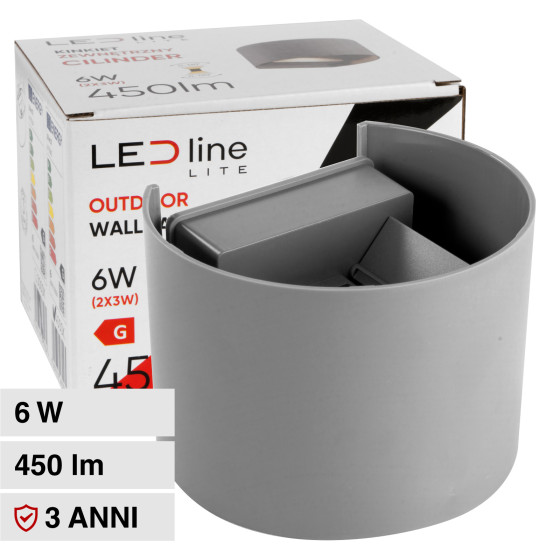 Lampada LED Muro 6W SMD Applique IP54 LED Line Lite Girigia Lampada LED Muro 6W SMD Applique IP54 LED Line Lite Girigia
