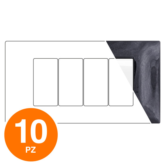 MAPAM Placca Tecnopolimero GEM 4P Nero Glitter - Confezione 10pz - mod. 6004-19 - Compatibile con Vimar PLANA