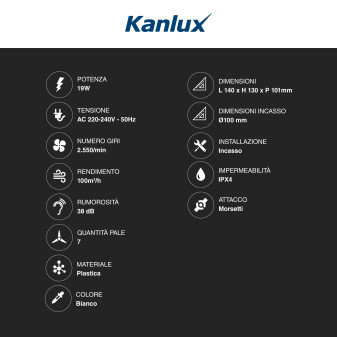 Aspiratore IPX4 con Timer e Sensore di Umidità Kanlux Cyklon