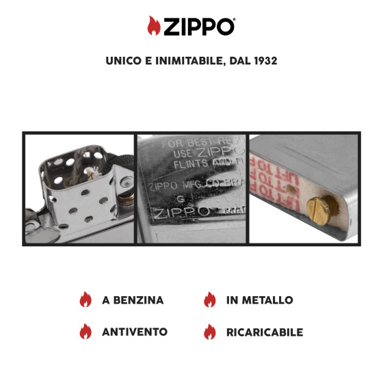 Accendino Zippo 49844ZL Red Brick Zippo Logo Antivento