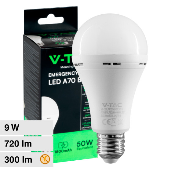 VT-509 Lampadina LED E27 9W SMD Luce di Emergenza V-Tac VT-509 Lampadina LED E27 9W SMD Luce di Emergenza V-Tac