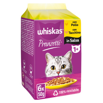Whiskas Cibo per Gatti Pranzetti in Salsa Carni Bianche