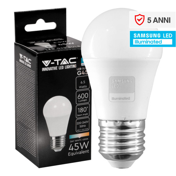 VT-290 Lampadina LED E27 6.5W G45 MiniGlobo SMD Chip Samsung V-Tac VT-290 Lampadina LED E27 6.5W G45 MiniGlobo SMD Chip Samsung V-Tac