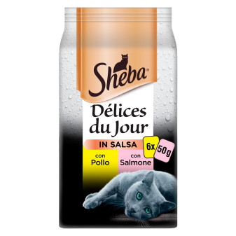 Sheba Delices Du Jour Cibo per Gatti al Pollo e Salmone 6x