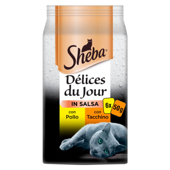 Sheba Délices Du Jour in Salsa Gatti Pollo e Tacchino 6 Buste da 50g