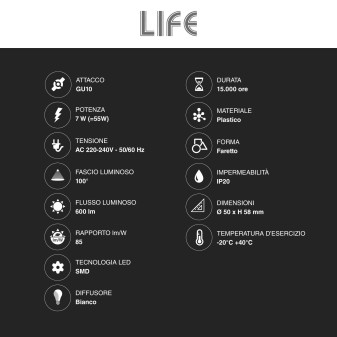 Lampadina LED PAR16 GU10 7W Faretto Spotlight SMD Life