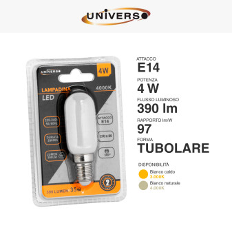 Lampadina LED E14 4W Tubolare T25 SMD Universo