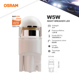 Osram Night Breaker LED Auto 1W Fari 12V - 2 Lampadine W5W