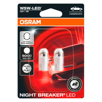 Osram Night Breaker LED Auto 1W Fari 12V - 2 Lampadine W5W