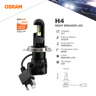 Osram Night Breaker LED Auto 23/27W Fari 12V - 2 Lampadine H4