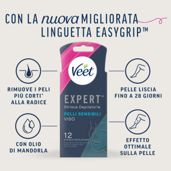 Strisce Depilatorie Viso per Pelli Sensibili Veet Expert 12pz