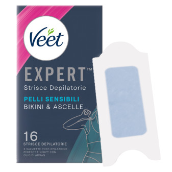 Strisce Depilatorie Bikini & Ascelle per Pelli Sensibili Veet Expert 16pz