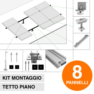 Kit Struttura per Montaggio di 8 Pannelli Solari su Tetto Piano Kit Struttura per Montaggio di 8 Pannelli Solari su Tetto Piano