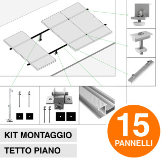 Kit Struttura per Montaggio di 15 Pannelli Solari su Tetto Piano Kit Struttura per Montaggio di 15 Pannelli Solari su Tetto Piano