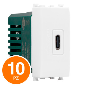 MAPAM Presa USB C T2-Gem 636B Bianco - Confezione 10pz - mod. 636B - Compatibile con Vimar PLANA