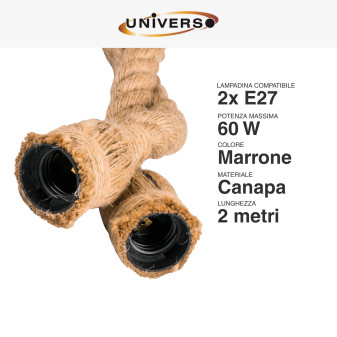 Universo Lampadario Sospensione 2 Portalampada E27 in Corda mod. E27-M2
