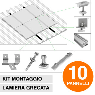 Kit Struttura Montaggio 10 Pannelli Solari Lamiera Grecata Kit Struttura Montaggio 10 Pannelli Solari Lamiera Grecata