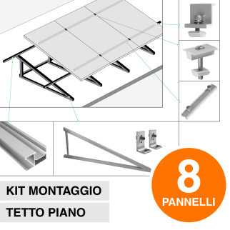 Kit Struttura per Montaggio di 8 Pannelli Solari su Tetto Piano Kit Struttura per Montaggio di 8 Pannelli Solari su Tetto Piano