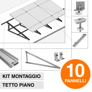 Kit Struttura per Montaggio di 10 Pannelli Solari su Tetto Piano Kit Struttura per Montaggio di 10 Pannelli Solari su Tetto Piano