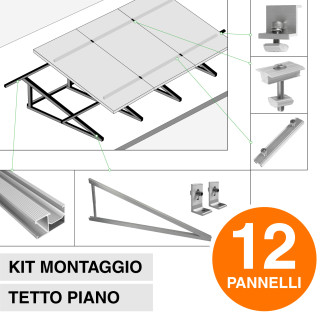 Kit Struttura per Montaggio di 12 Pannelli Solari su Tetto Piano Kit Struttura per Montaggio di 12 Pannelli Solari su Tetto Piano