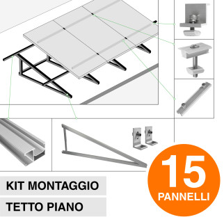 Kit Struttura per Montaggio di 15 Pannelli Solari su Tetto Piano Kit Struttura per Montaggio di 15 Pannelli Solari su Tetto Piano
