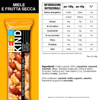 Honey Roasted Nuts & Sea Salt 12 Barrette 40g Be-Kind