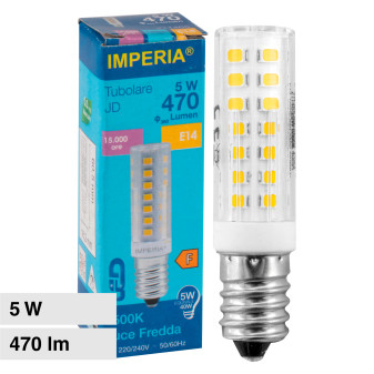 Lampadina LED E14 5W Tubolare T16 SMD Trasparente Imperia