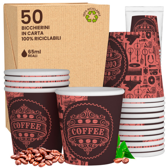 50 Bicchierini da Caffè in Carta PubPinkCUP da 65ml 50 Bicchierini da Caffè in Carta PubPinkCUP da 65ml