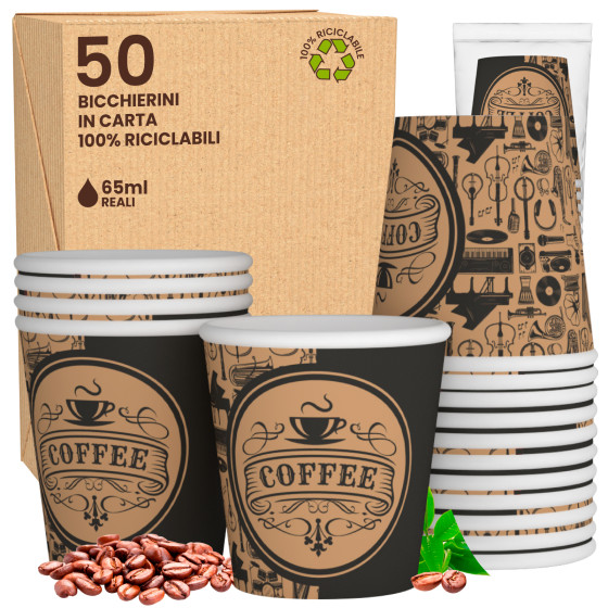 50 Bicchierini da Caffè in Carta PubBeigeCUP da 65ml 50 Bicchierini da Caffè in Carta PubBeigeCUP da 65ml