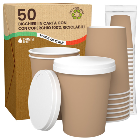 50 Bicchieri in Carta Avana da 240ml 50 Bicchieri in Carta Avana da 240ml