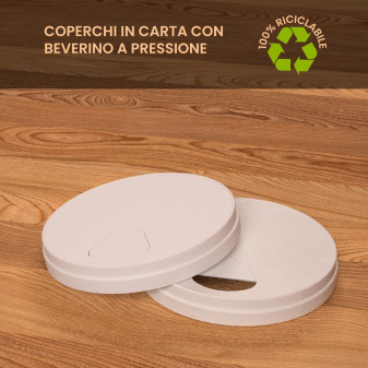 50 Bicchieri in Carta Riciclabile Bianco da 360ml e Coperchi