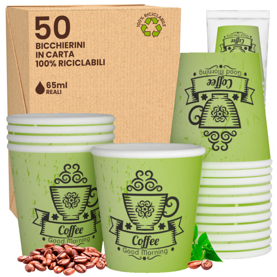 50 Bicchierini da Caffè in Carta CuzcoCUP Green da 65ml 50 Bicchierini da Caffè in Carta CuzcoCUP Green da 65ml