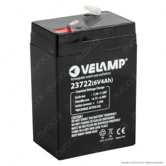 Velamp Batteria al Piombo 6V 4Ah Ricaricabile con Attacchi Faston - mod. 23722