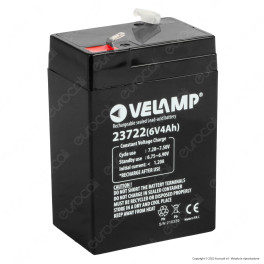 Batteria al Piombo 6V4Ah Ricaricabile Attacchi Faston Velamp