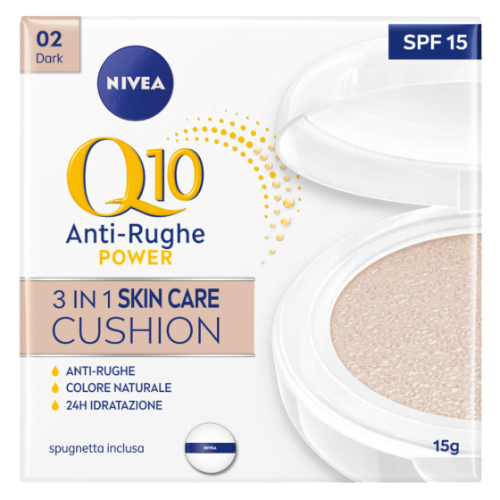 Fondotinta Nivea Q10 Power Antirughe Cushion 3in1 02 Dark Fondotinta Nivea Q10 Power Antirughe Cushion 3in1 02 Dark