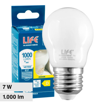 Life Lampadina LED E27 7W Minisfera G45 MiniGlobo Filament Vetro Milky - mod....