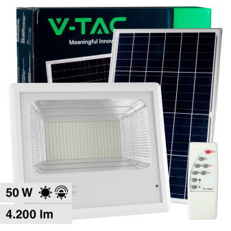 V-Tac VT-300W Faro LED 50W Faretto SMD IP65 Bianco con Pannello Solare...