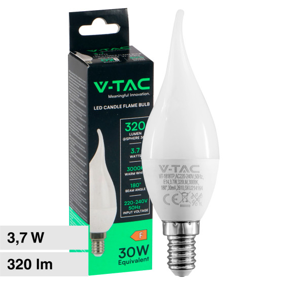 V-Tac VT-1818TP Lampadina LED SMD E14 3,7W C37 Candela Fiamma V-Tac V-Tac VT-1818TP Lampadina LED SMD E14 3,7W C37 Candela Fiamma V-Tac