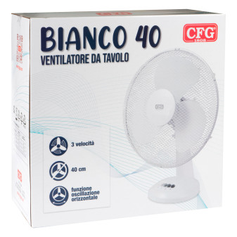 Ventilatore Oscillante da Tavolo 40W a 3 Pale Colore Bianco CFG