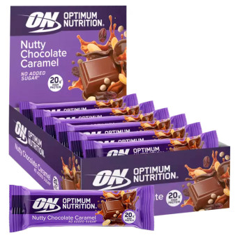 Optimum Nutrition Nutty Chocolate Caramel Barretta Proteica con Uvetta e...