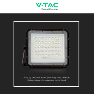 VT-40W Faro LED 6W IP65 Nero Pannello Solare e Telecomando V-Tac