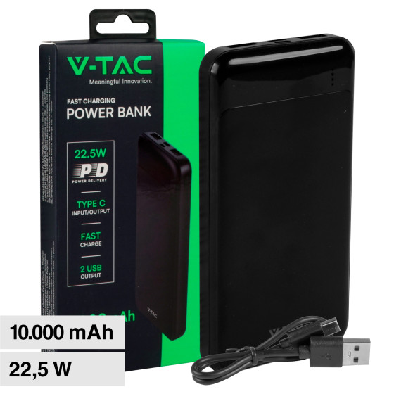 VT-10005 Power Bank 10000mAh Ricarica Rapida PD Nero V-Tac VT-10005 Power Bank 10000mAh Ricarica Rapida PD Nero V-Tac
