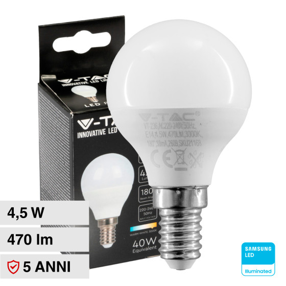 VT-236 Lampadina LED E14 4,5W Bulb P45 SMD Samsung V-Tac VT-236 Lampadina LED E14 4,5W Bulb P45 SMD Samsung V-Tac