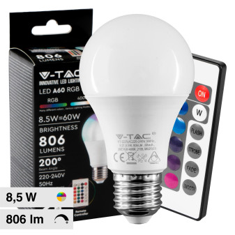 V-Tac Smart VT-2229 Lampadina LED E27 8,5W Goccia A60 SMD RGB+W Dimmerabile...