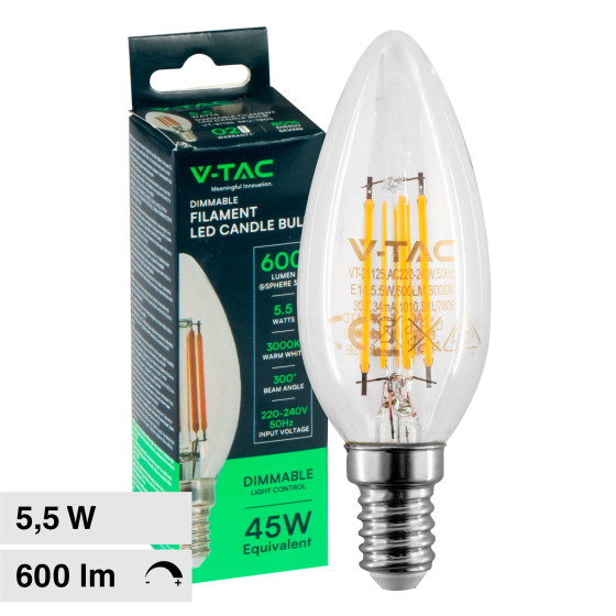 VT-21125 Lampadina LED E14 5,5W Candle Dimmerabile V-Tac VT-21125 Lampadina LED E14 5,5W Candle Dimmerabile V-Tac