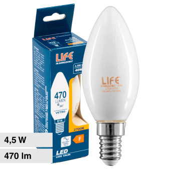 Lampadina LED E14 Filament 4,5W Candle C35 Candela Life